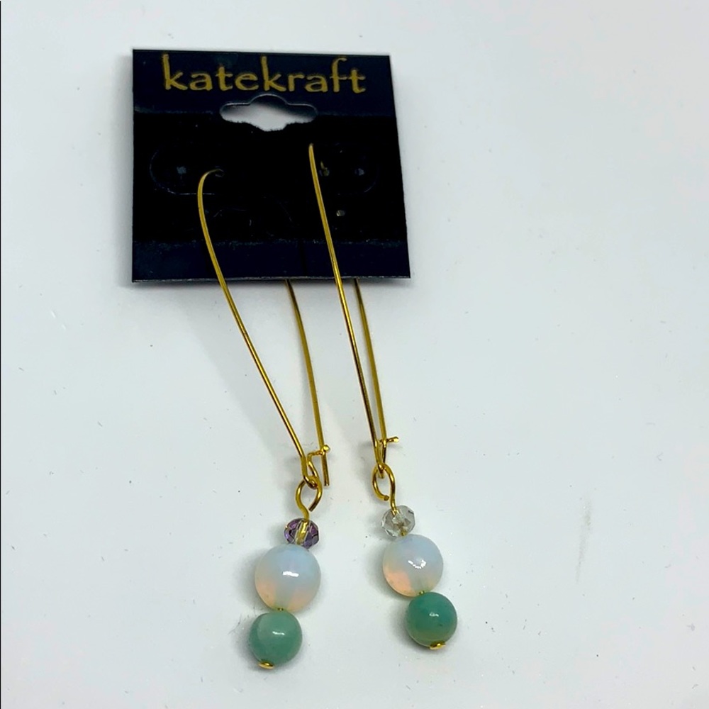 Moonstone & jade drop Earrings 🌸